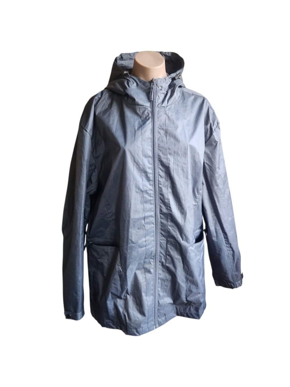 Mack Russo Mens Windreaker Hooded Rain Jacket XXL Gray Blue Polyester